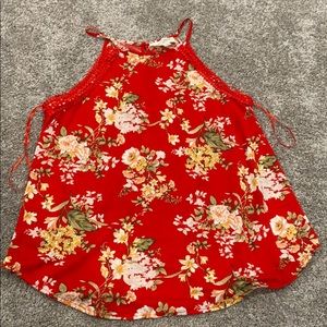 Red floral high neck tank top